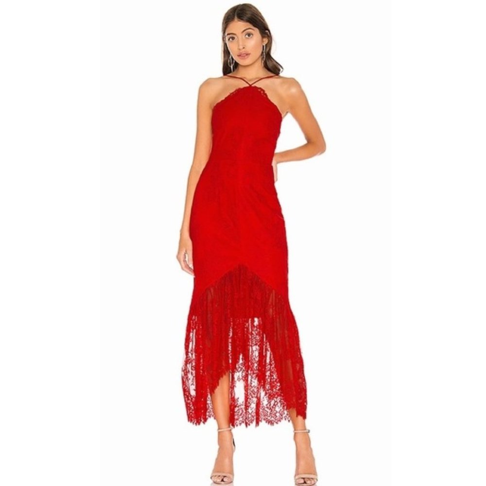 Revolve X by NBD Red Lace Halter Dress